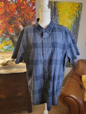 Columbia Men's Navy and Light Blue Plaid Button-Down Shirt